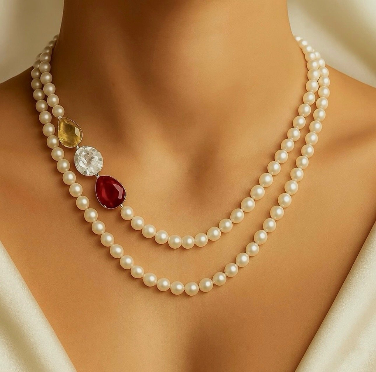 925 Ayar Gümüş Sitrin Kuvars Lal İnci Kolye