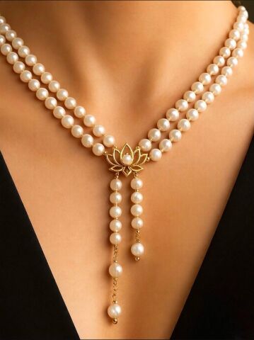 925 Ayar Gümüş Lotus Çiçeği İnci Kolye