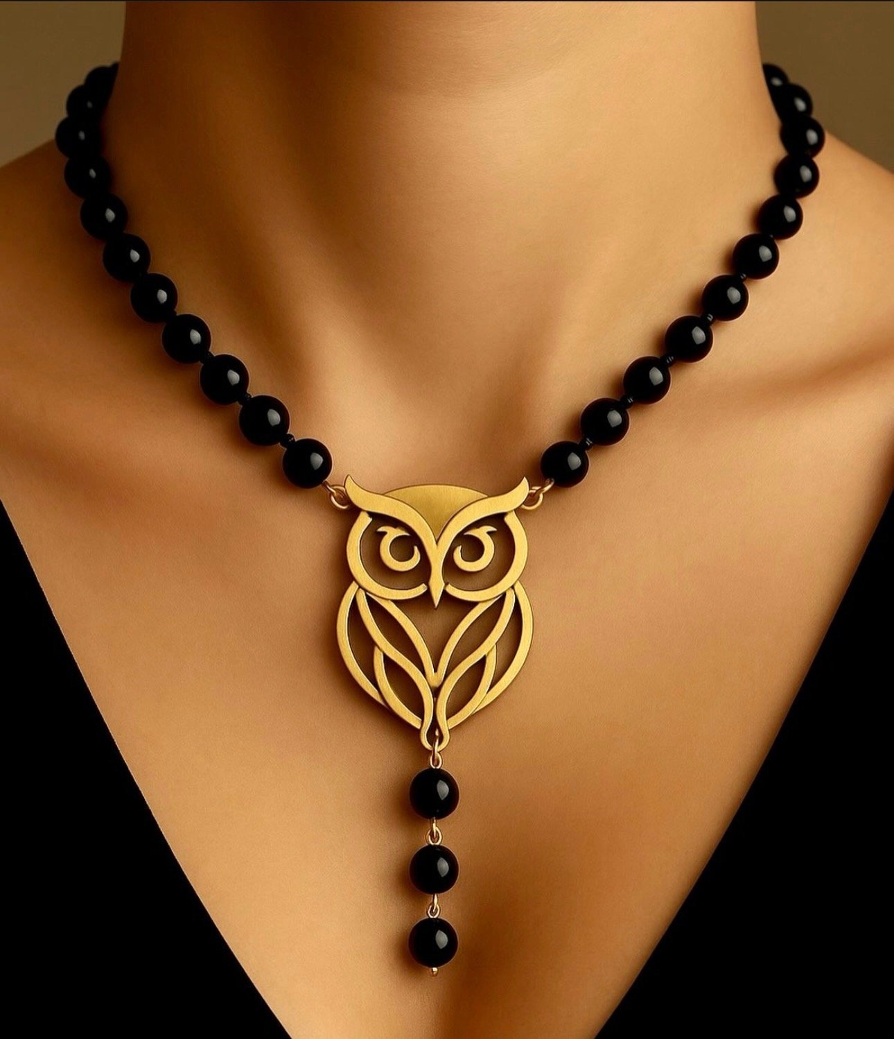 925 Ayar Gümüş Baykuş Onix Taşlı Kolye