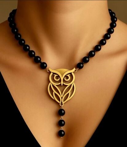 925 Ayar Gümüş Baykuş Onix Taşlı Kolye