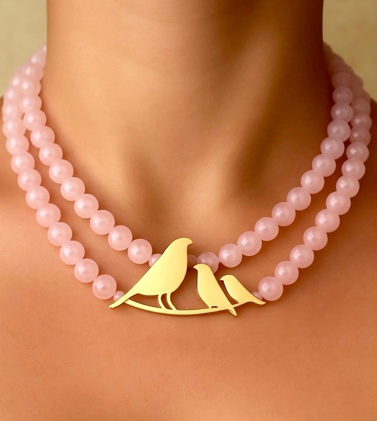 925 Ayar Gümüş Kuş Pembe Kuvars Kolye