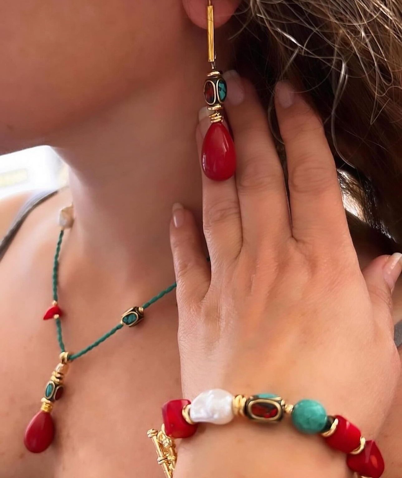 Doğaltaş Gümüş Gerçek Taşlardan Oluşan Set