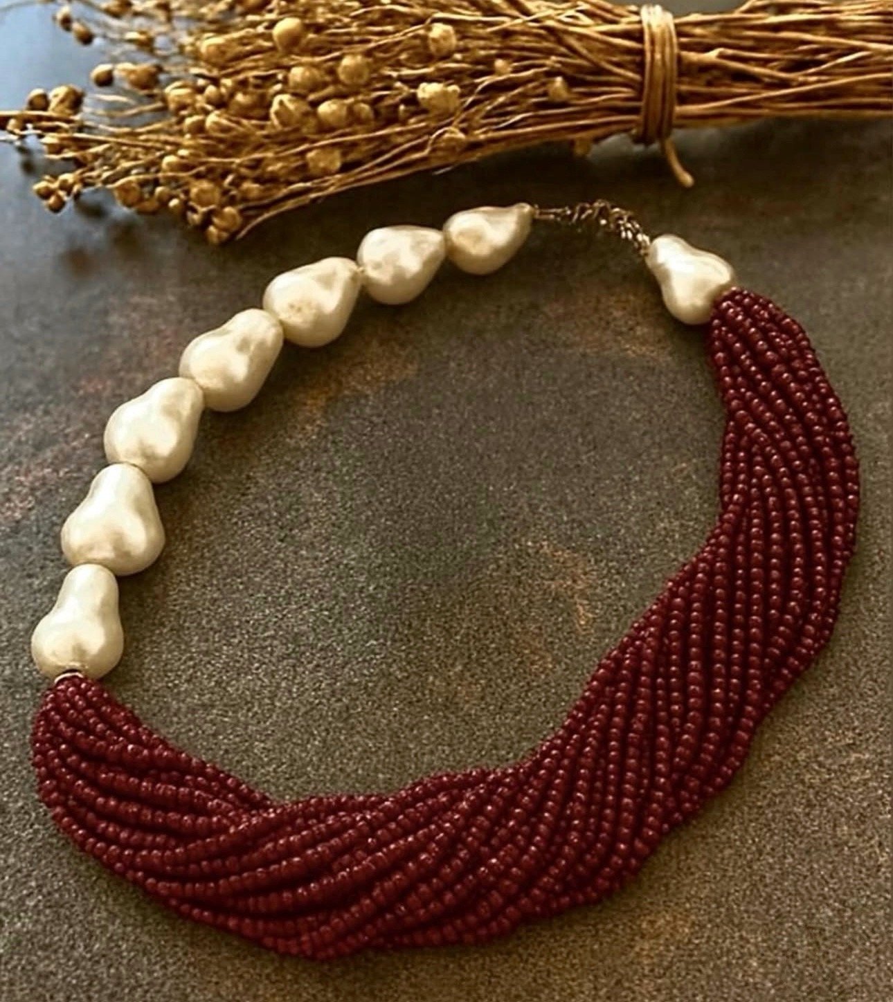 Barok İnci Lal Taşlı Kolye