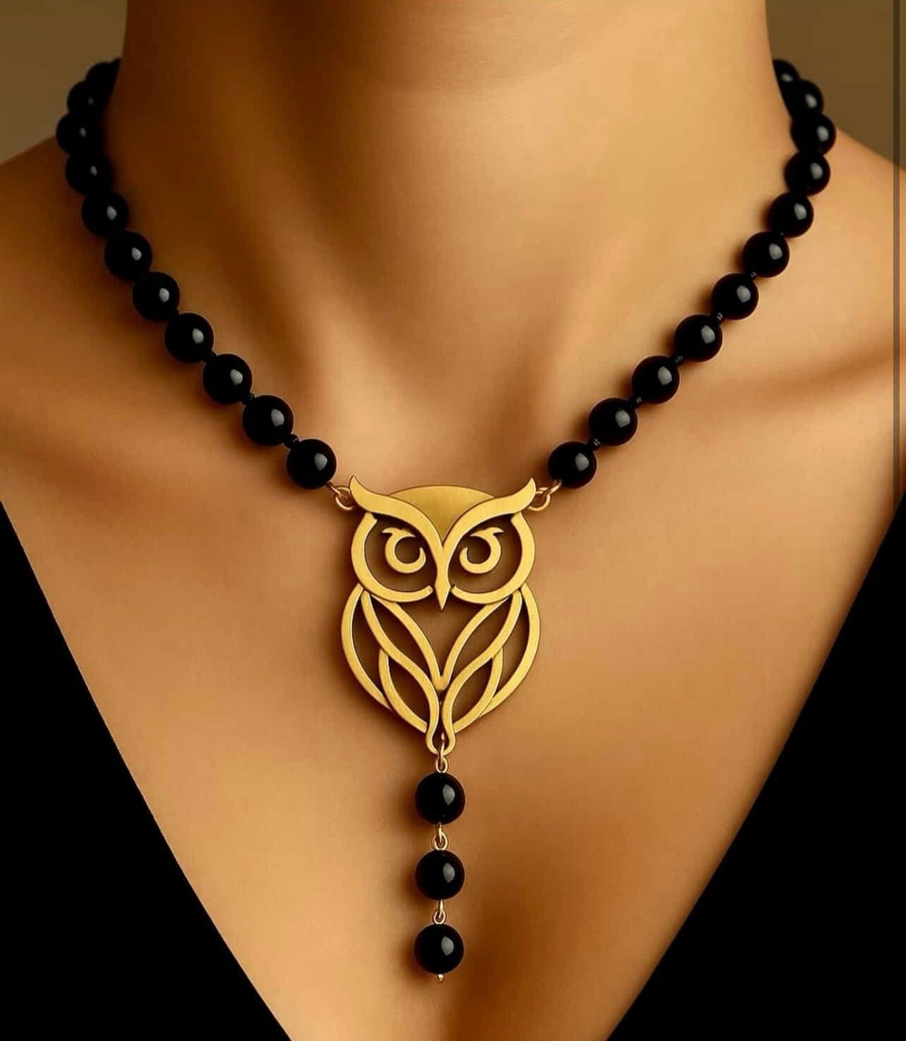 925 Ayar Gümüş Baykuş Onix Taşlı Kolye