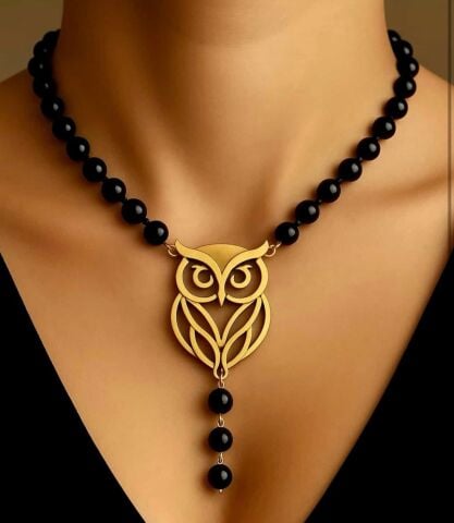 925 Ayar Gümüş Baykuş Onix Taşlı Kolye