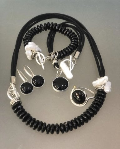 Doğaltaş Gümüş Onix Taşlı Set
