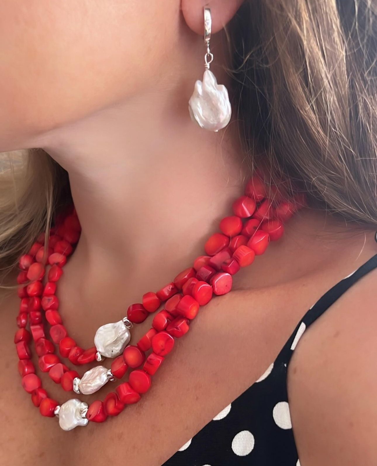 Kök Mercan Barok İncili Kolye