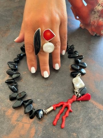 Onix Dal Mercan Sedef İnci Kolye