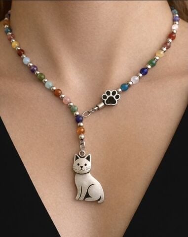925 Ayar Gümüş Kedi Pati Akik Taşlı Kolye