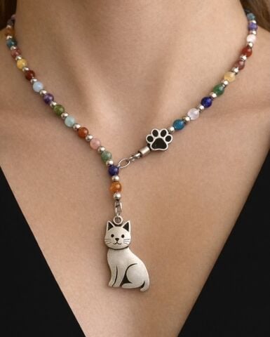 925 Ayar Gümüş Kedi Pati Akik Taşlı Kolye