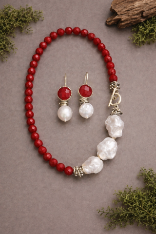 Birinci Kalite Faset Kesim Mercan Barok İnci Set