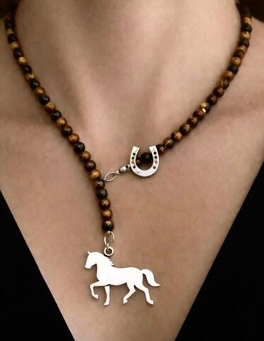 925 Ayar Gümüş At Nalı Kaplangözü Kolye
