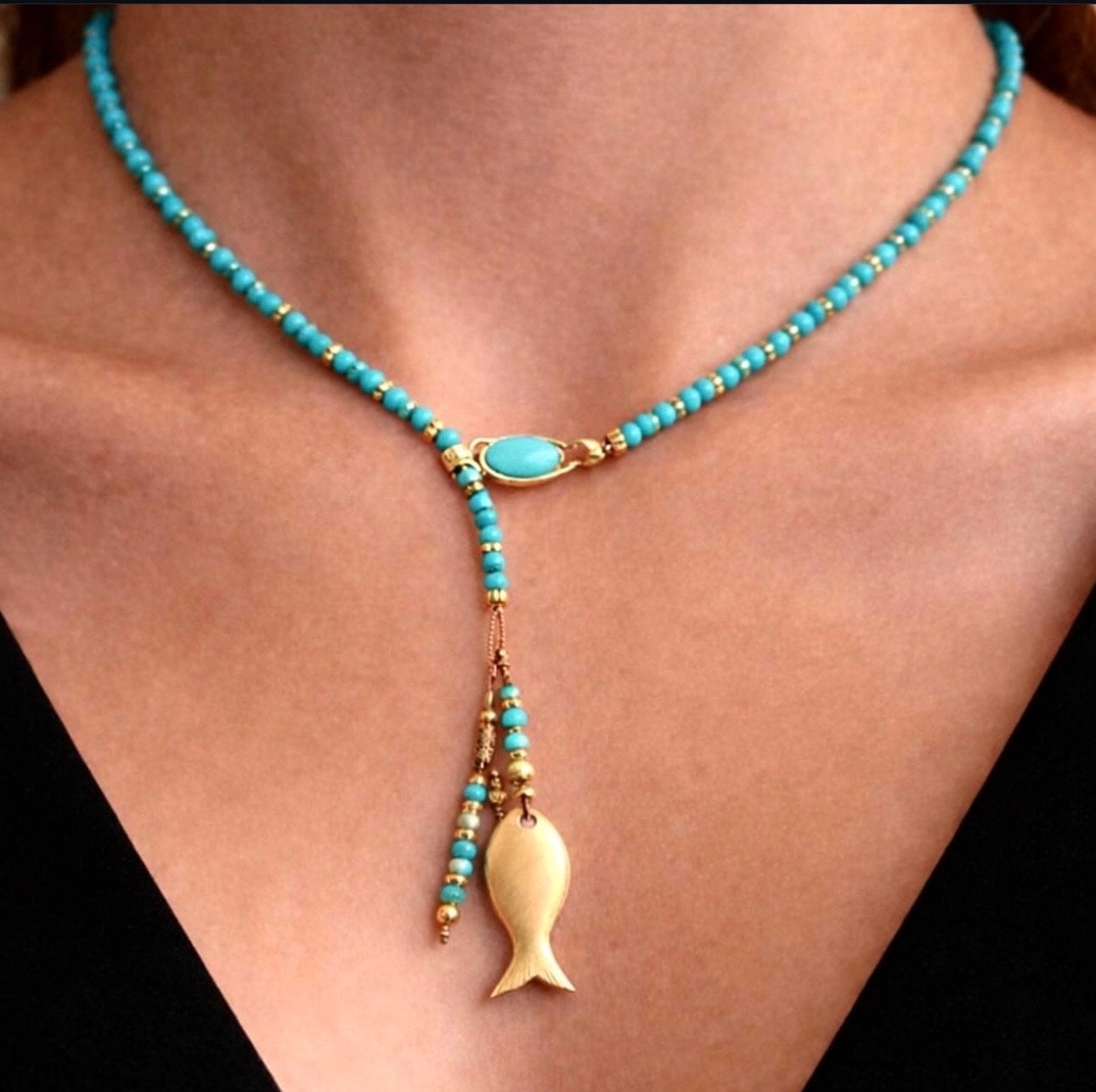 925 Ayar Gümüş Balık Turkuaz Kolye