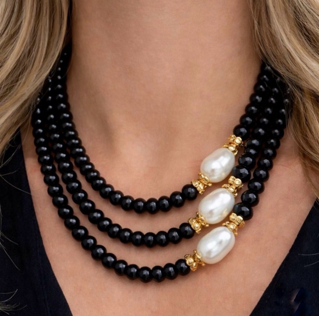 Siyah Turmalin Barok İnci Kolye