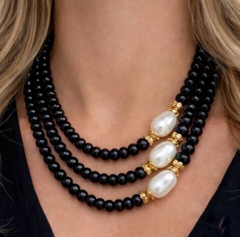 Siyah Turmalin Barok İnci Kolye