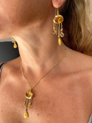 Doğaltaş Gümüş A Kalite Strin Taşlı Gold Kaplama Set