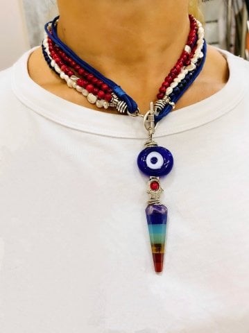 Kök Mercan İnci Lapislazuli Çakra Kolye