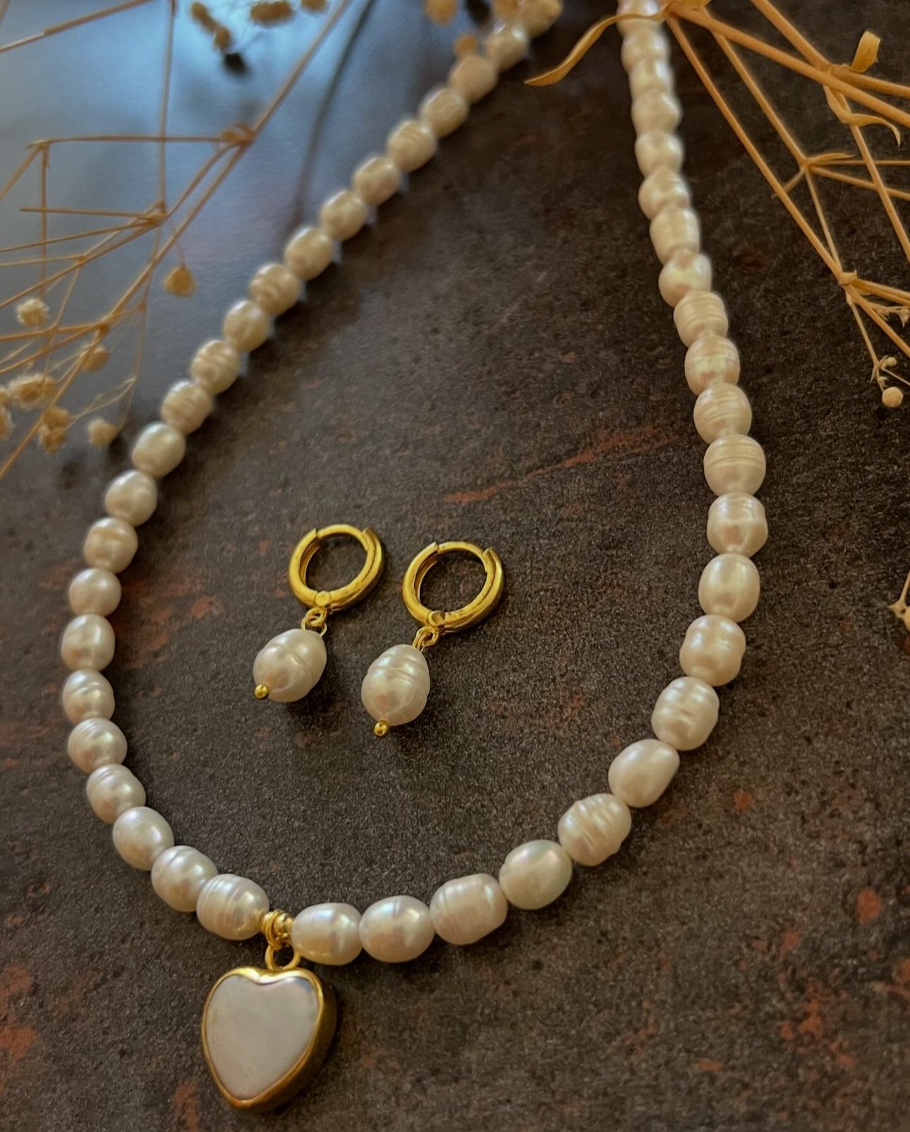 925 Ayar Gümüş Gold İnci Küpe