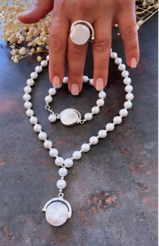 Doğaltaş Gümüş İnci Set