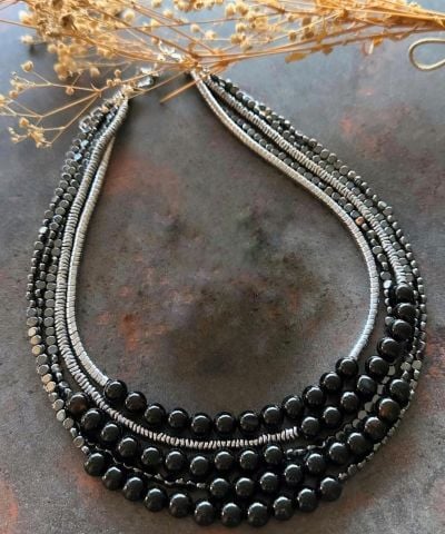 Hematit ve Onix Taşlı Kolye