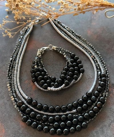 Hematit ve Onix Taşlı Kolye Bileklik Set