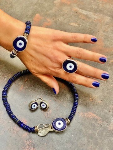 925 Ayar Gümüş Lapislazuli Taşlı Nazar Bileklik