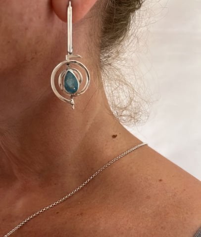 925 Ayar Gümüş Spiral Mavi Kuvars Küpe