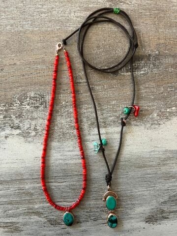 DoğaltaşGümüş Turkuaz Mercan İkili Kolye Kombin