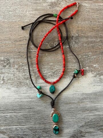 DoğaltaşGümüş Turkuaz Mercan İkili Kolye Kombin