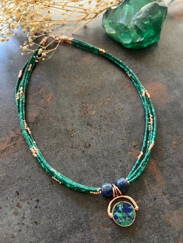 925 Ayar Gümüş Malakit Taşlı Kolye