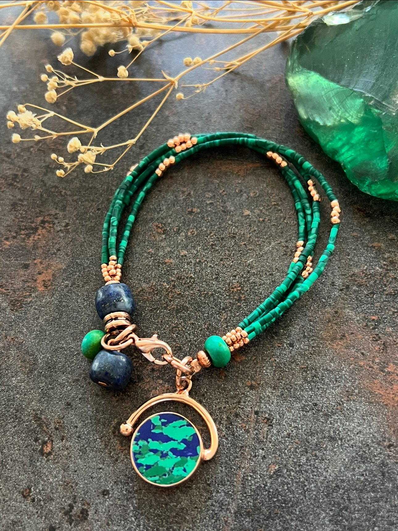 925 Ayar Gümüş Malakit Bileklik