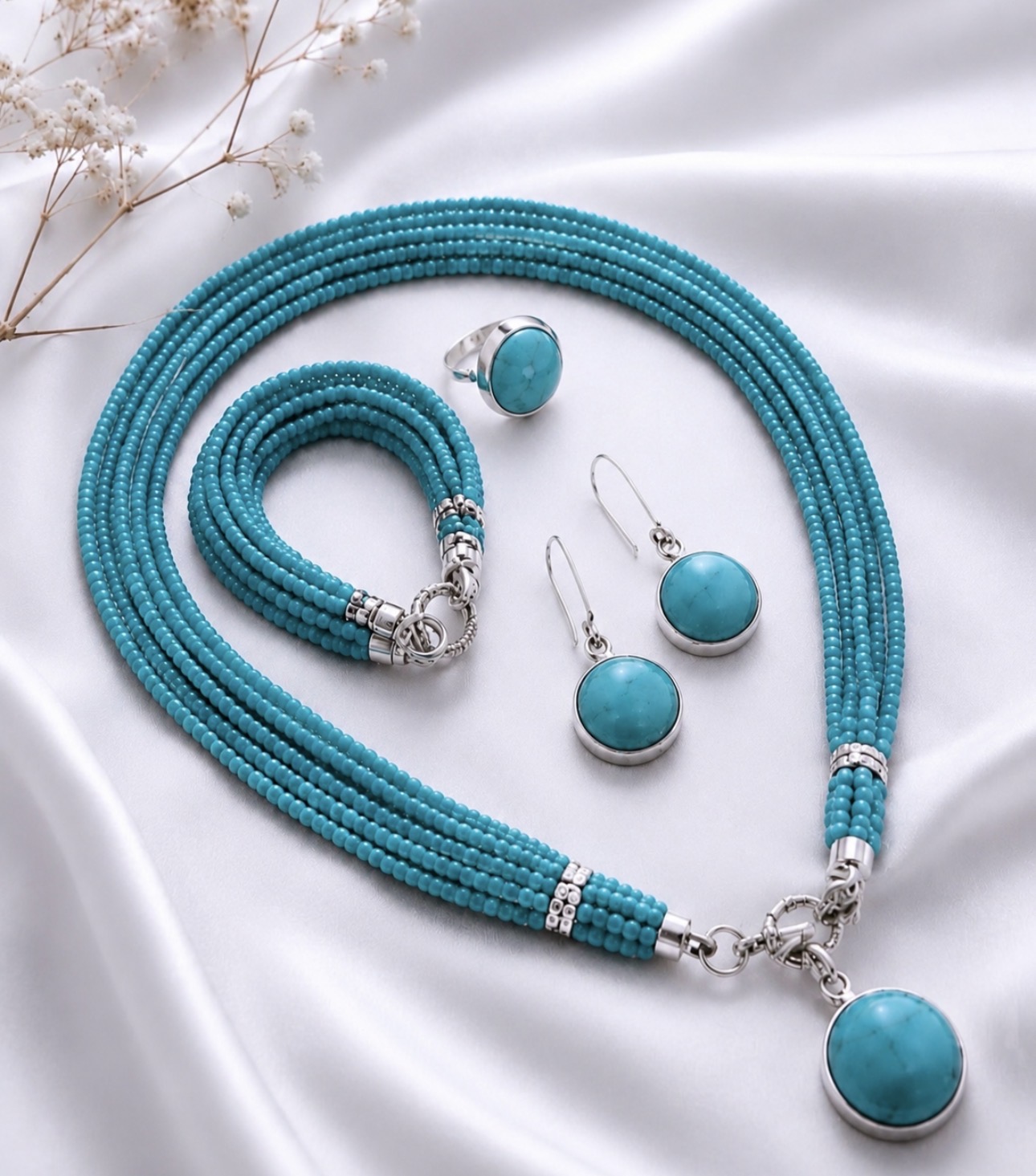 925 Ayar Gümüş Turkuaz Taşlı Set