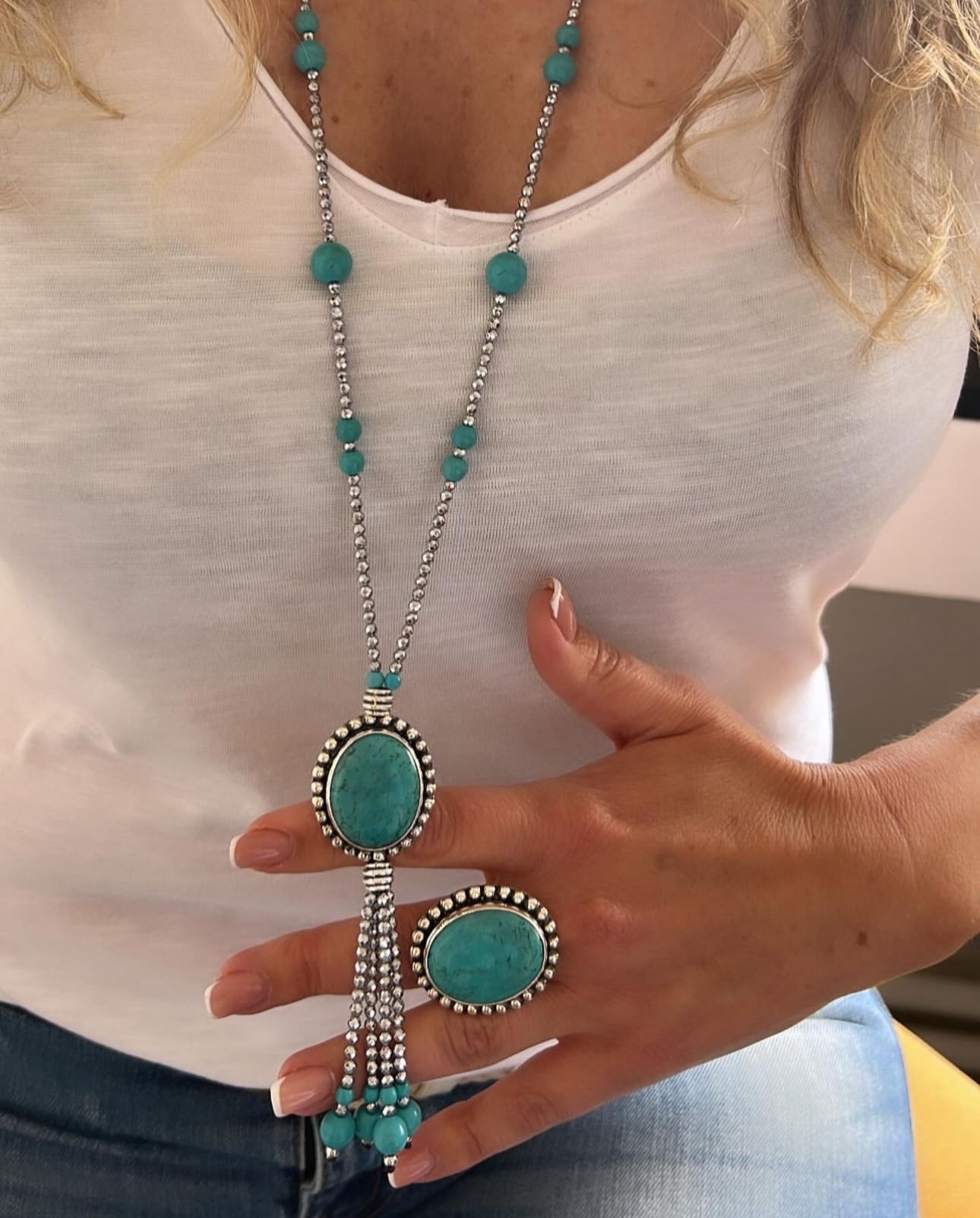 925 Ayar Gümüş Turkuaz Taşlı Set