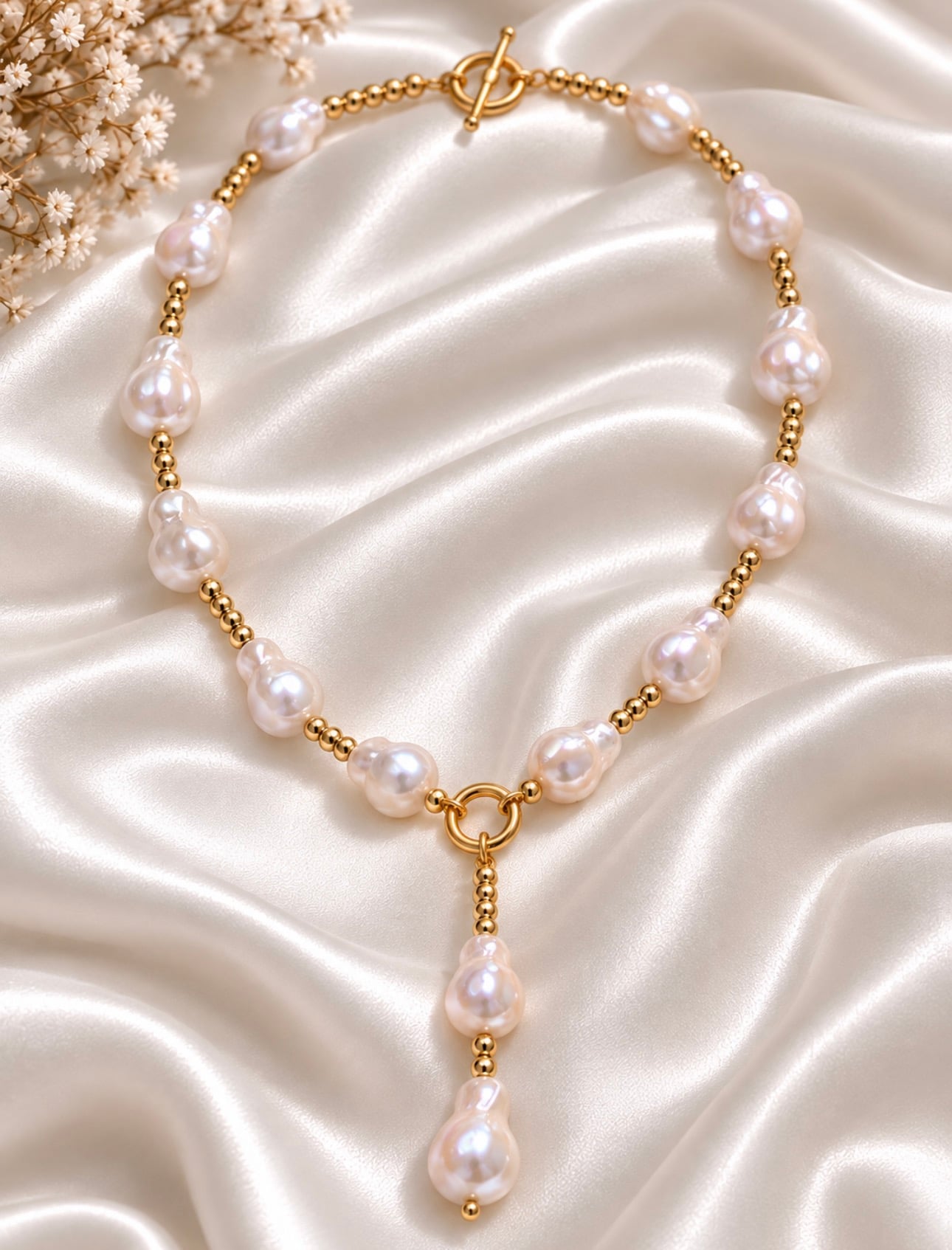 Barok İnci Gold Hematit Kolye
