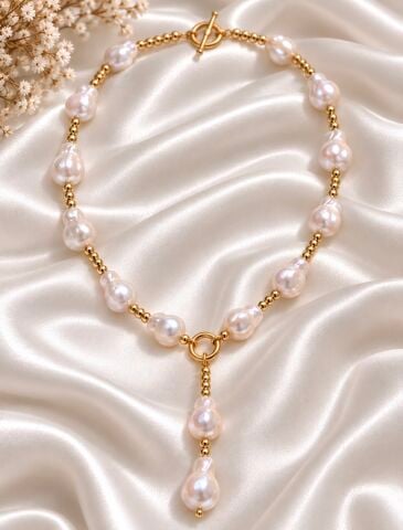 Barok İnci Gold Hematit Kolye