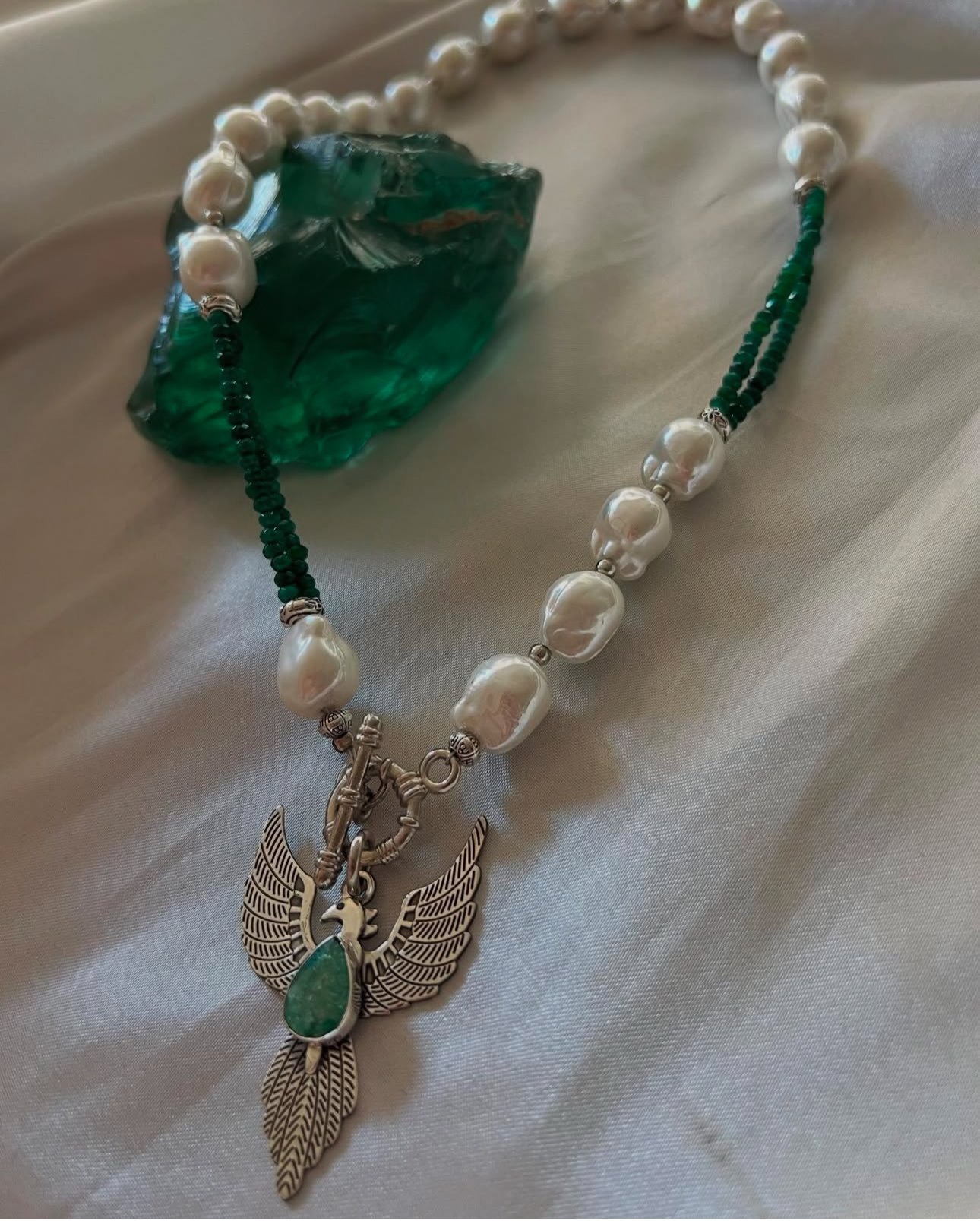 925 Ayar Gümüş Anka Kuşu İnci Kolye