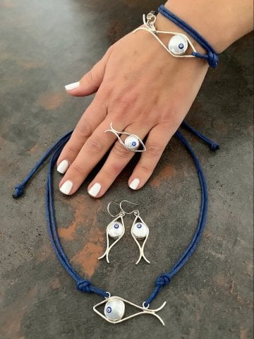 Doğaltaş Gümüş Sedef İnci Balık Nazar Yüzük