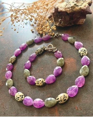 Ametist Labradorit Jasper Taşlı Kolye Bileklik Set
